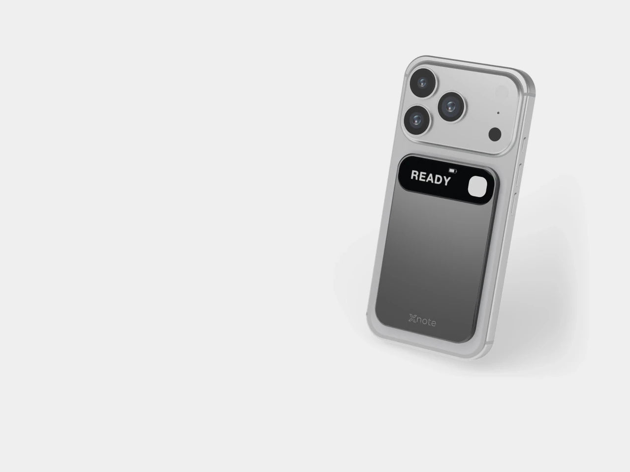 XNote Voice attaching magnetically to the back of a phone (pre-production design; phone not included)