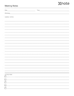 A printable XNote page in the Meeting Notes layout (layout preview)