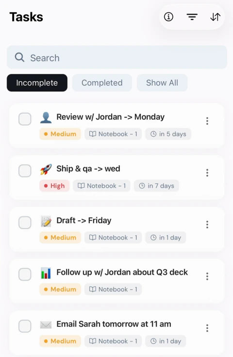 Tasks picked out of the handwritten page in the XNote app (actual app recording)